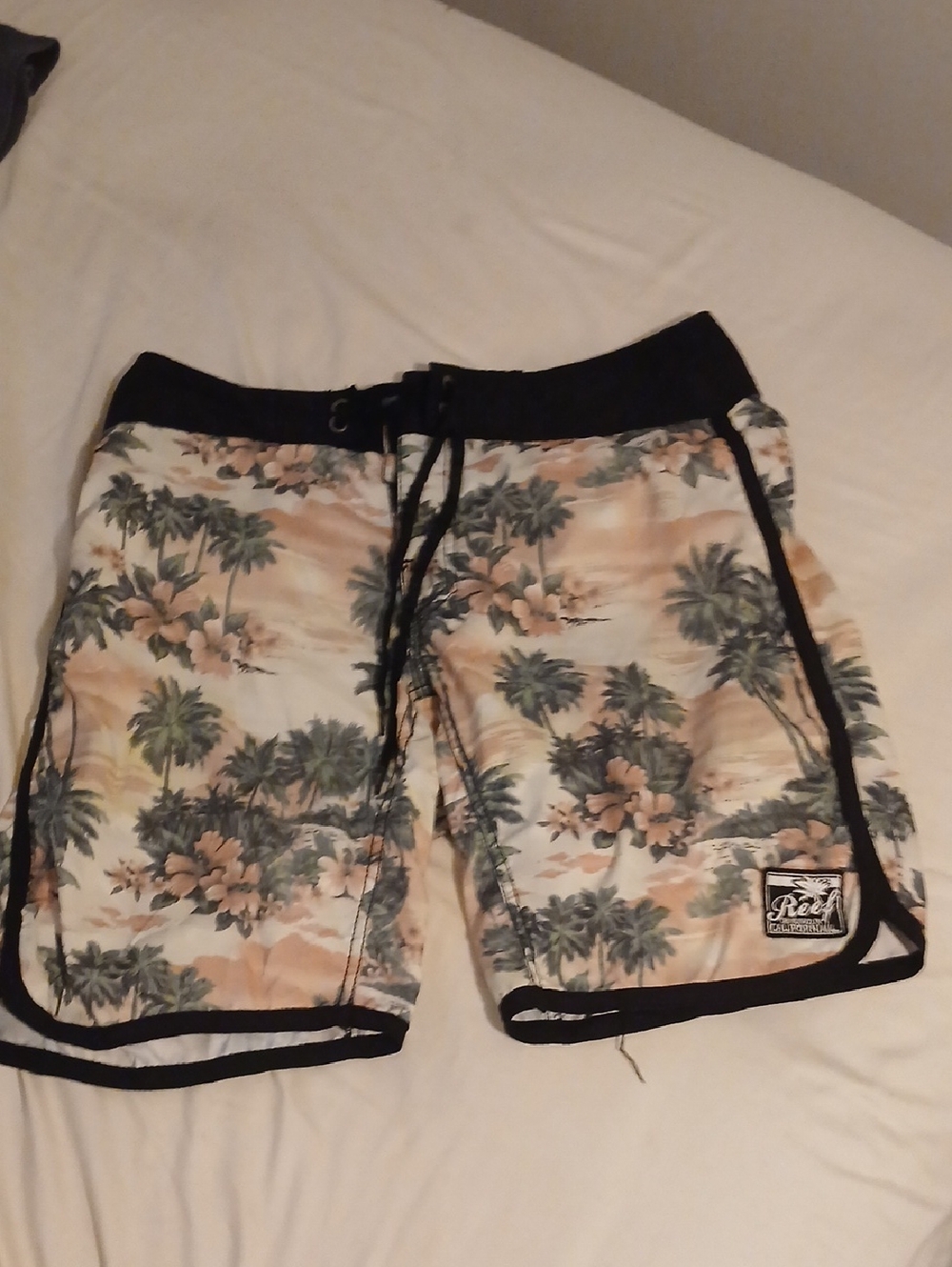 Reef Men’s Palm-Print Board Shorts in Beige, Black and Green